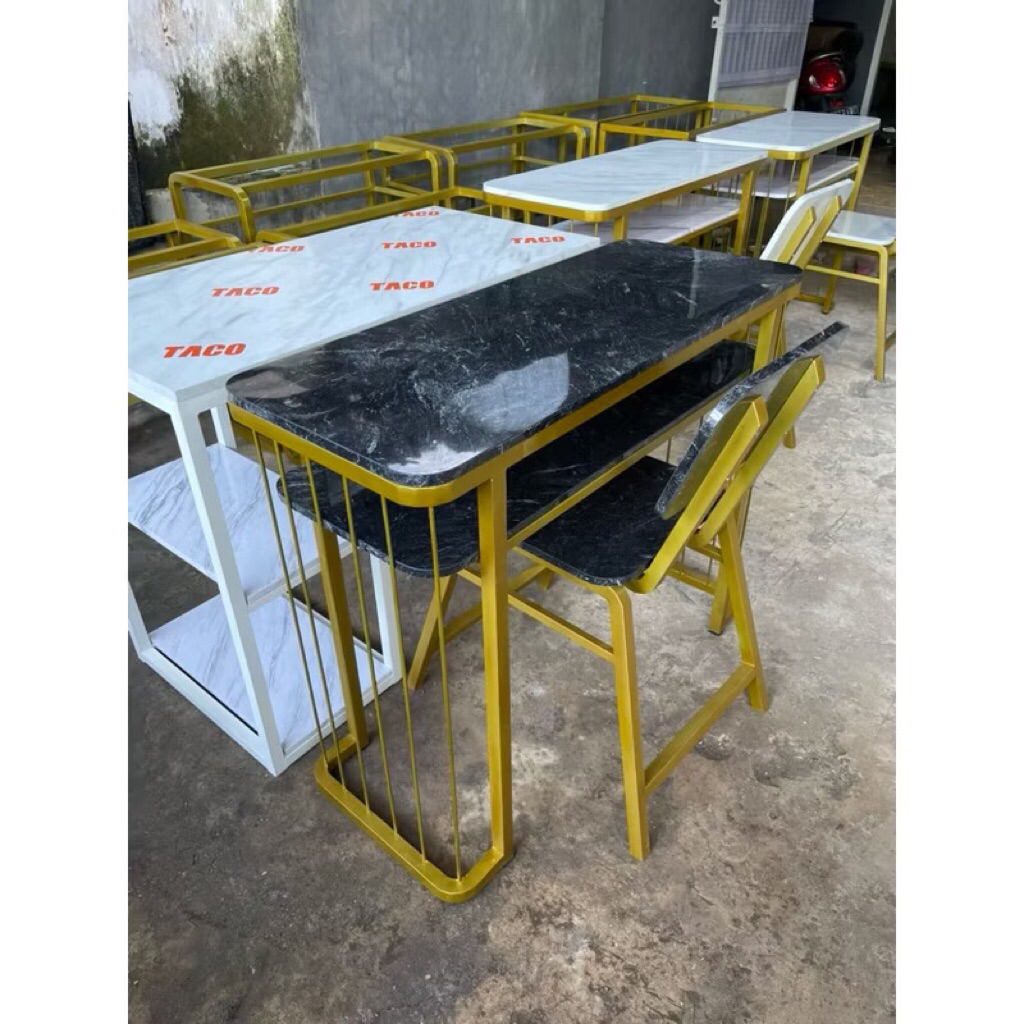 Set lengkap Meja kursi komputer nail art minimalis besi beton meja kerja aesthetic kantor dan kamar 