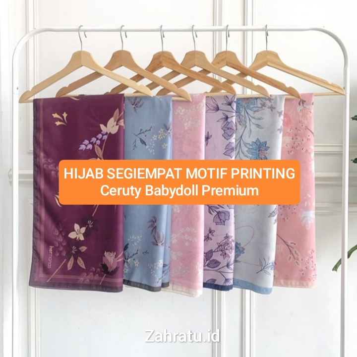 Hijab Segi Empat Ceruty Babydoll Motif Premium Jahit Tepi 120x120