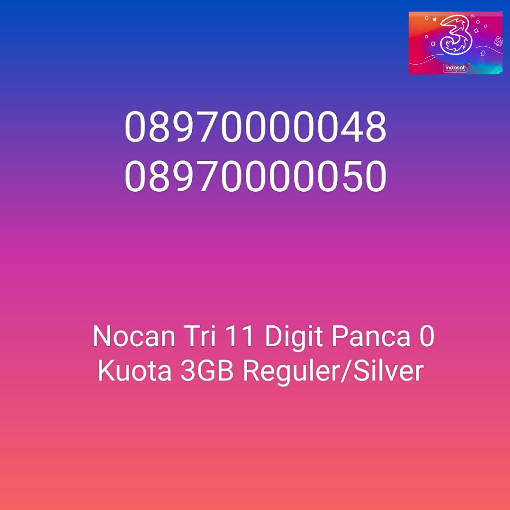 NOCAN Nomor Cantik 11 Digit Panca 0 Kuota 3GB Kartu Perdana 3 Tri Three 4G LTE REGULER