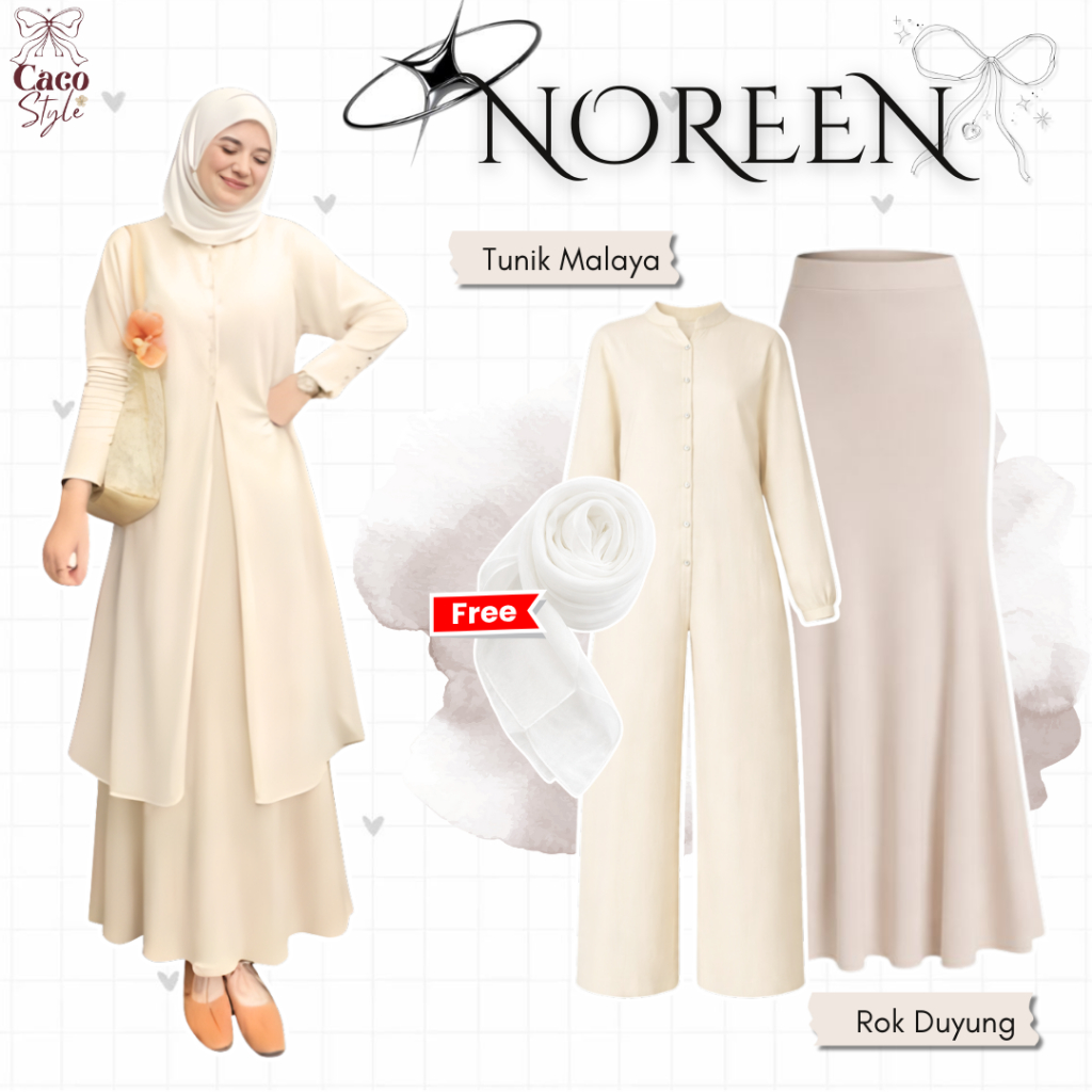 NOREEN One Set 3In1 Outfit Lebaran Tunik Outer ( Bella Square + Tunik Malaya + Rok Duyung ) -  CR123