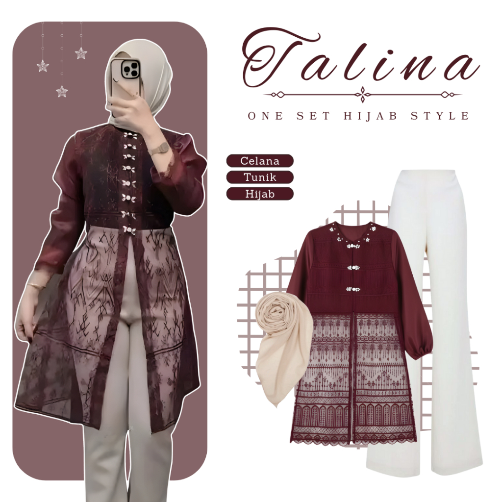 Talina One Set Kondangan dan Lebaran Hijab Style l Outer Tunik Celana Hijab l OOTD Wanita Hits Kekin