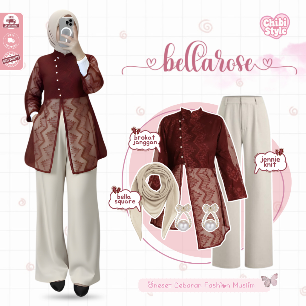 Setelan Outfit Kondangan Remaja ( Anting + Bella Square + Brokat + Celana ) Lebaran - CS 111