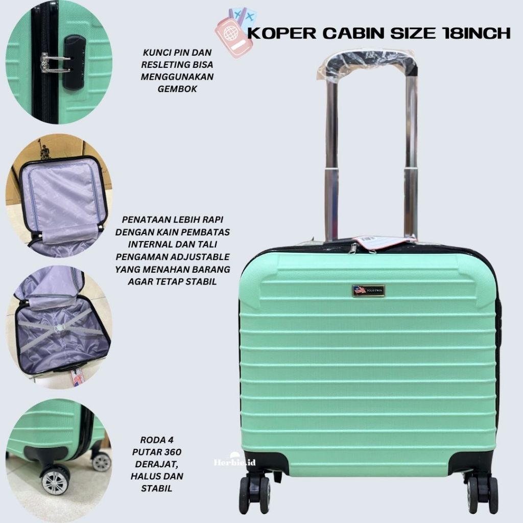 Koper Kabin Fiber Polo Twin 18 Inch Roda 4 Putar 360° Kunci Kombinasi – Koper Pilot Pramugari