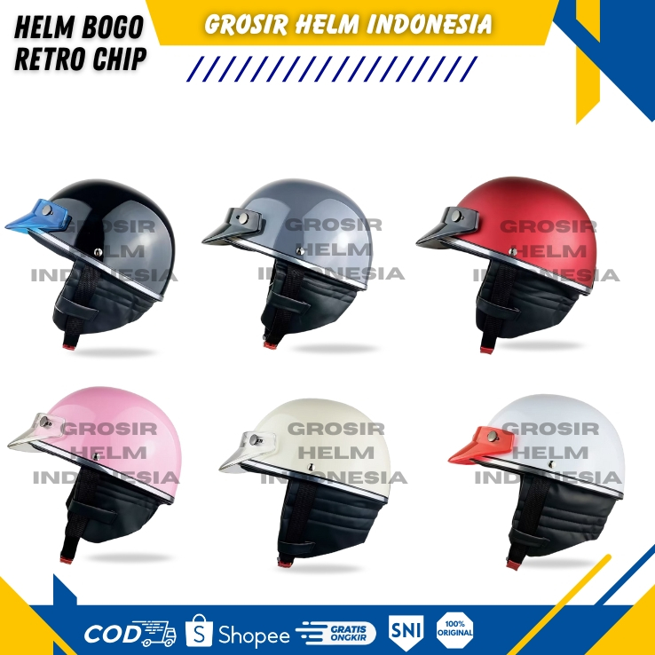 HELM BOGO CHIPS RETRO  Original Murah - plus Dapat Pet Pendek - bisa COD