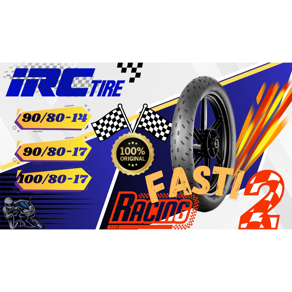Ban Luar Motor IRC Fasti 2 90/80-17, 90/80-14, 100/80-17 Tubeless Tahan Banjir
