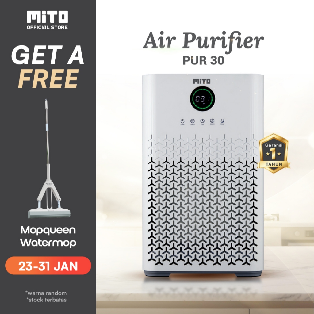 Mito Air Purifier PUR30 Alat Pembersih Udara with HEPA13 Filter, Sinar UV-C, Alergy Protection & Ion