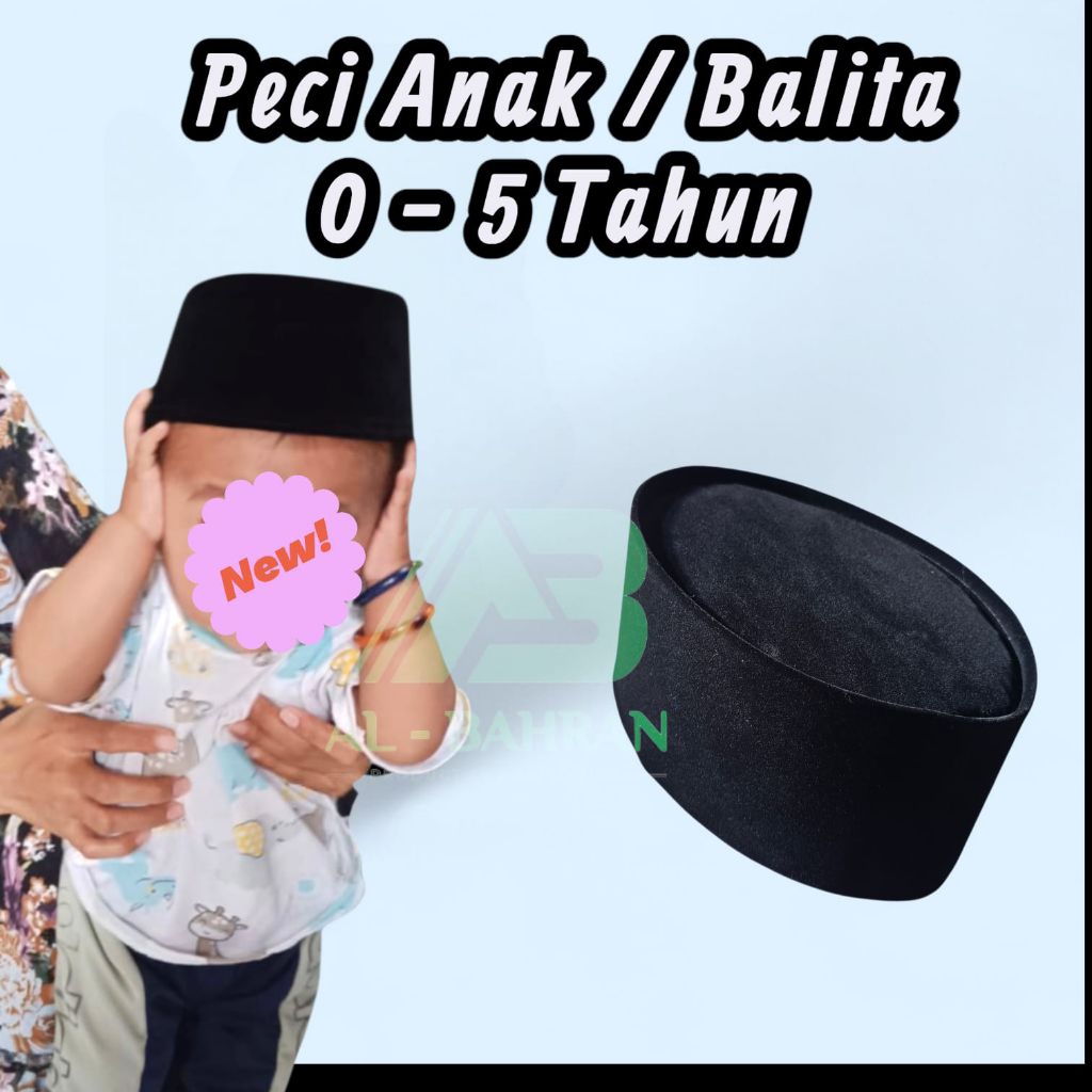 Peci Bayi Anak Laki Laki Kopyah Balita Songkok Warna Hitam umur 2 bulan -7 tahun
