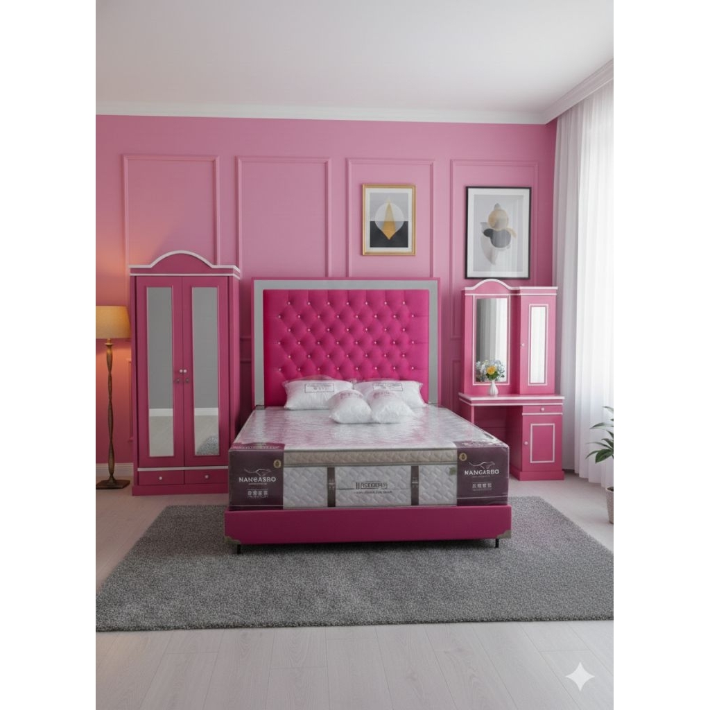 ​[SET KAMAR TIDUR] Paket Furniture Mewah Modern - Pink Magenta Edition - Pekanbaru