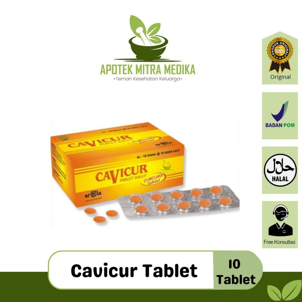 CAVICUR Tablet Vitamin Meningkatkan Nafsu Makan Anak Dewasa Ekstrak Temulawak 10 Tablet