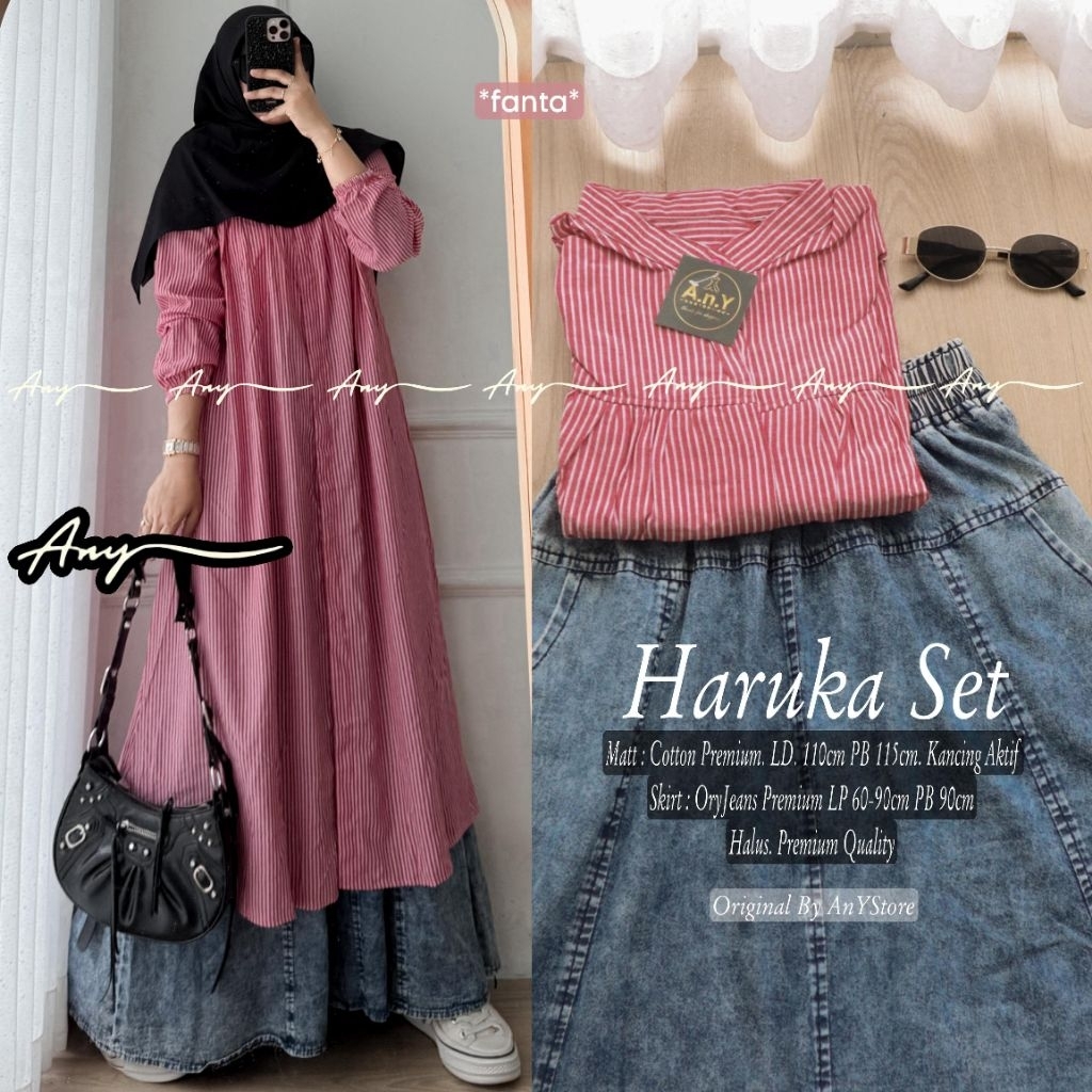 Haruka Set by Any Setelan Long Tunik Rok Jeans