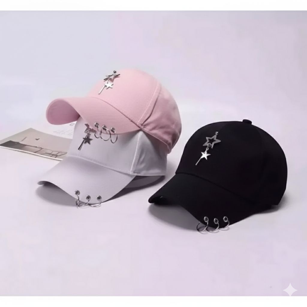 Topi Baseball Ring Anting K-Pop/Topi Anting Bintang Pria Wanita/Topi Korea Style Terbaru 2026 Keren