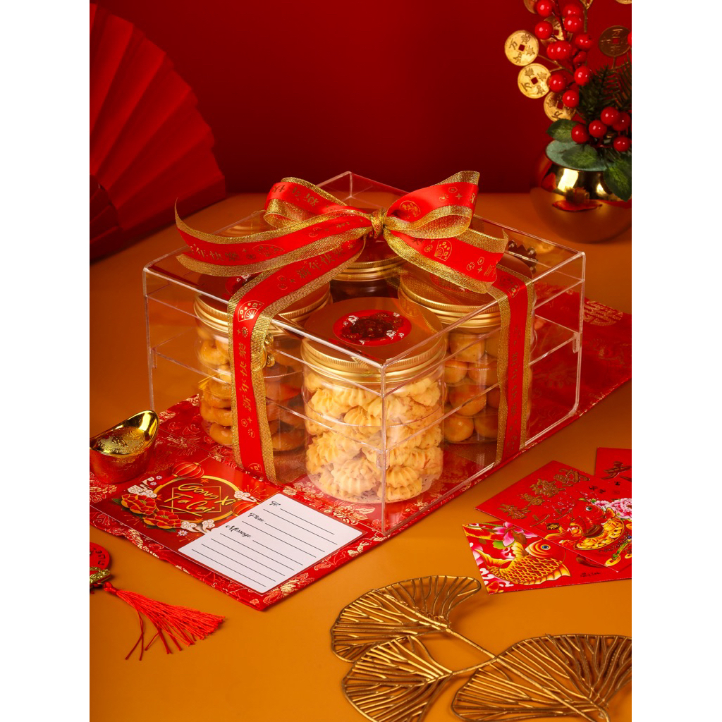 Hampers Imlek Premium | Parsel cny | Hampers Box Acrylic | Corporate Gift | Hampers kue | Hampers cu