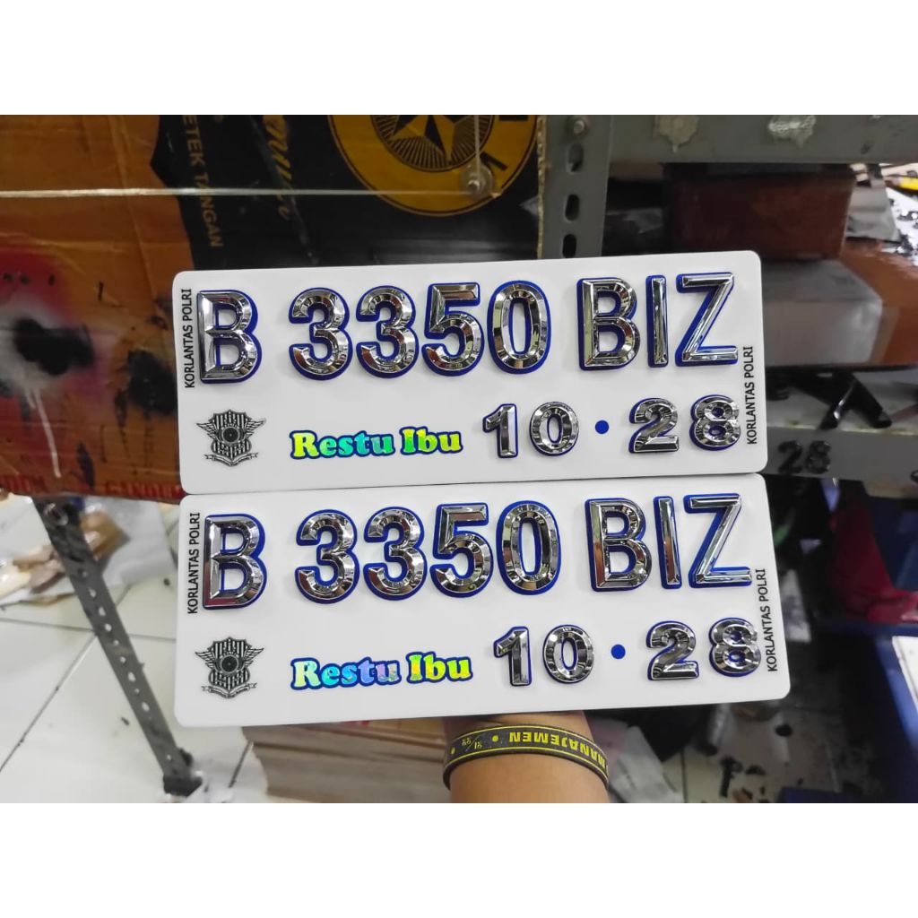 PLAT NOMOR MOTOR VARIASI / PLAT TIMBUL CHROME LIST BIRU