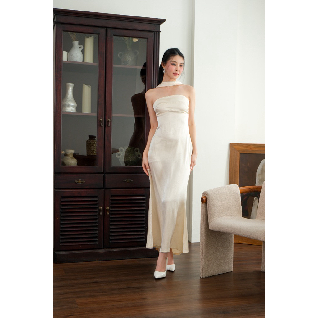 Sola Dress | Backless Dress | Long Dress | Scarf Dress | Dress Pesta Terusan Wanita Satin | Long Max