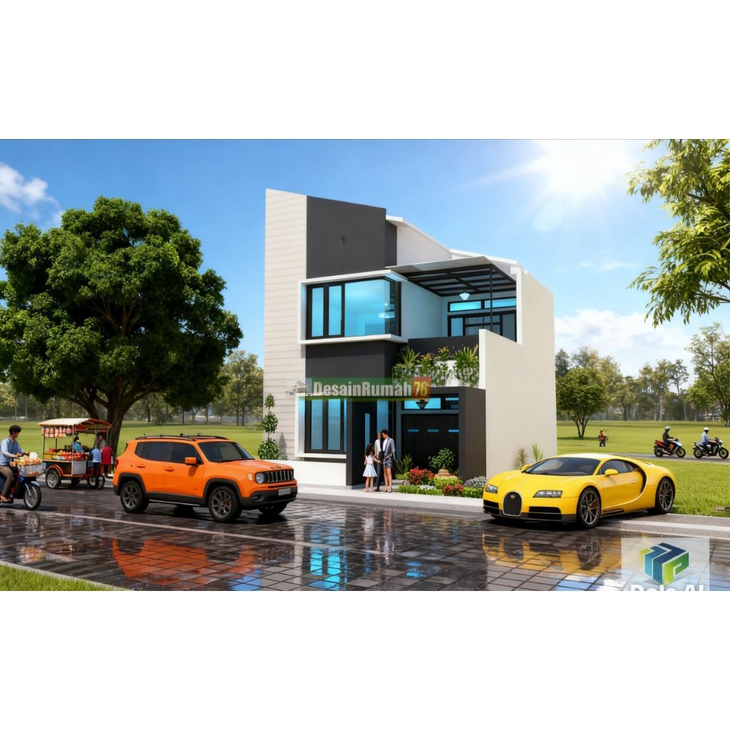 DESAIN RUMAH MINIMALIS 7x10 ( 2LT), 3 kamar. paket desain rumah siap bangun. Jasa desain rumah 3D, a