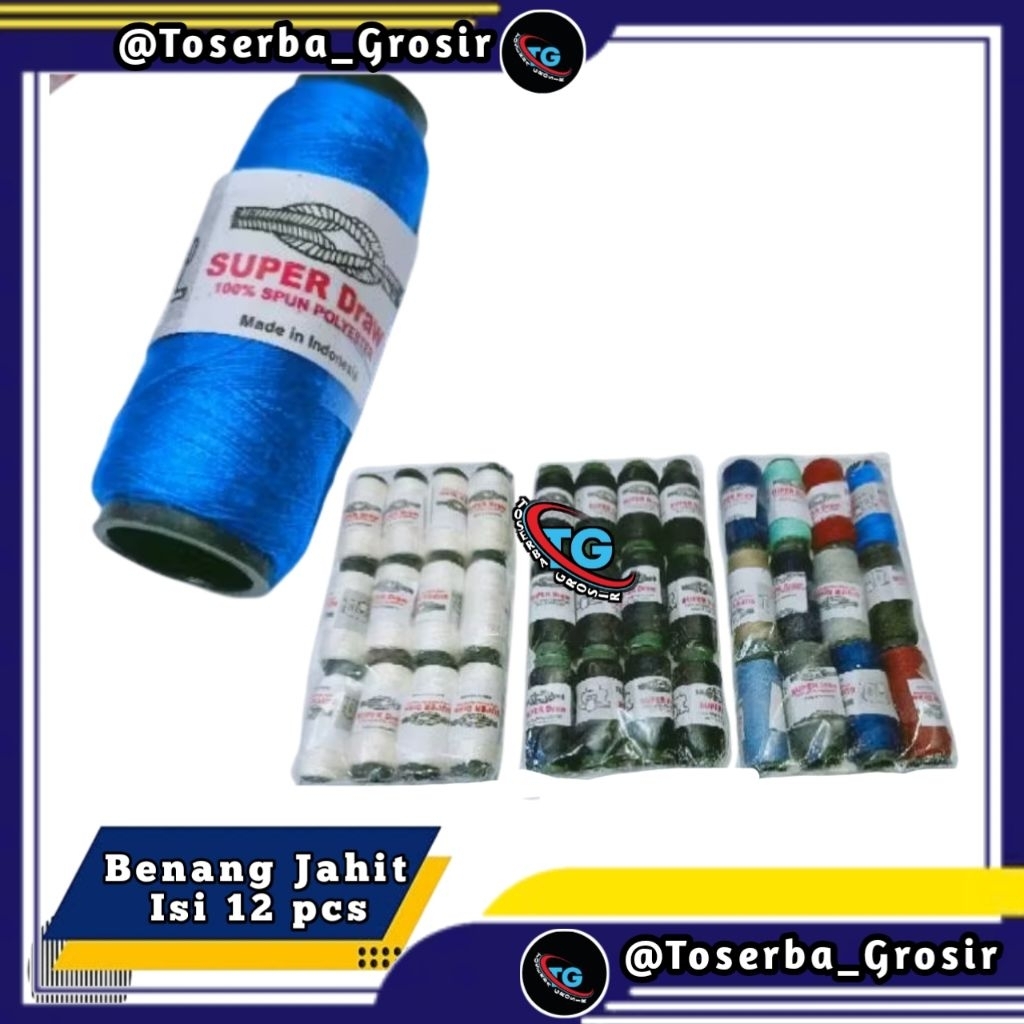 (isi 12 Roll) Benang Jahit manual,Benang Jahit serbaguna,benang jahit Putih,Benang Jahit Hitam