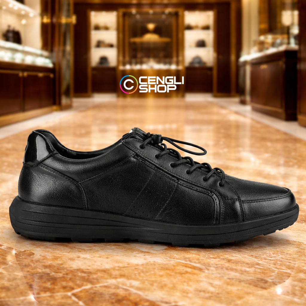 PLAYBOY FULL BLACK MONOCHROME Sepatu Sneaker Kulit Pria Original Hitam Polos All PL40