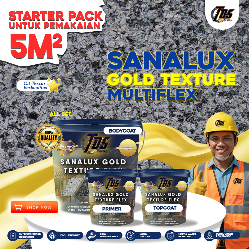 Sanalux Gold Texture Multiflex Starter Pack 5m² | Cat Texture Dinding Premium + Primer & Topcoat