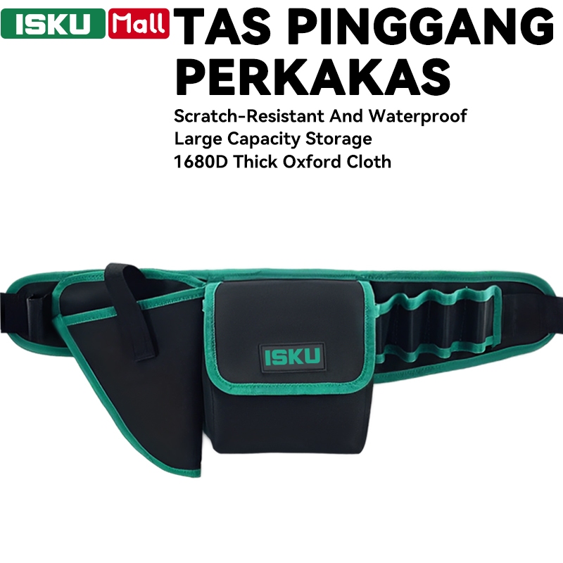 ISKU Tas Pinggang Perkakas 5 Slot Kain Oxford 1680D Tas Bor & Obeng Anti Air Waist Tool Bag