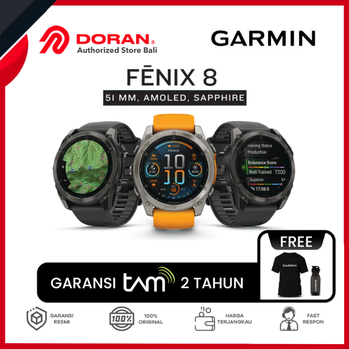 Garmin Fenix 8 Sapphire AMOLED 51mm Fenix 8x DLC Titanium Silicone Band Original Garansi Resmi 2 Thn