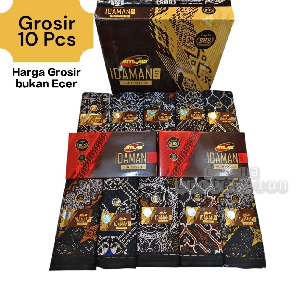 GROSIR - 10 Pcs Sarung Atlas Idaman 555 Motif BHS - Motif Batik BHS - Atlas Universal BHS - Sarung B