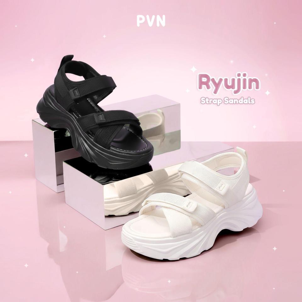 PVN Ryujin Sandal Wanita Tali Hitam Krem 216
