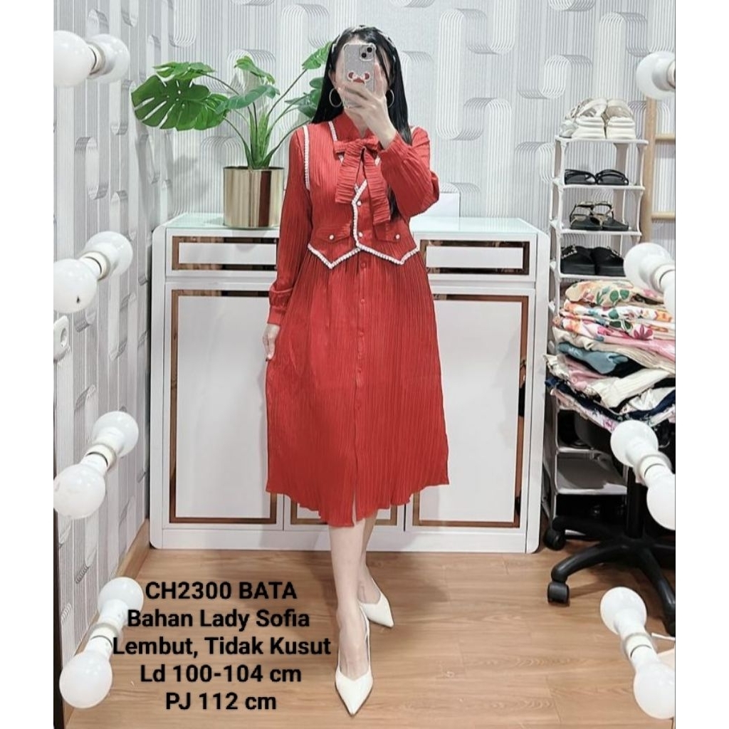 Dres tunik import Bangkok lady Sofia lembut tidak kusut MIDI wanita