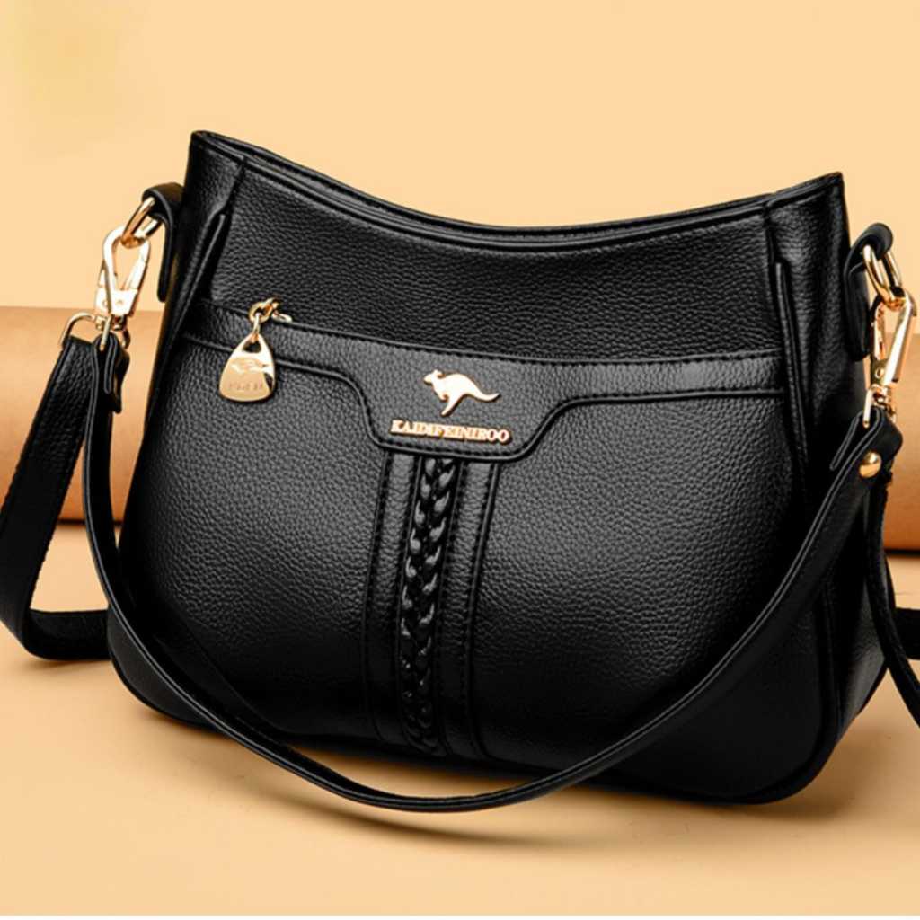 Tas Selempang Wanita Hitam Kulit Pu Premium Sling Bag Cewek Elegan Kekinian