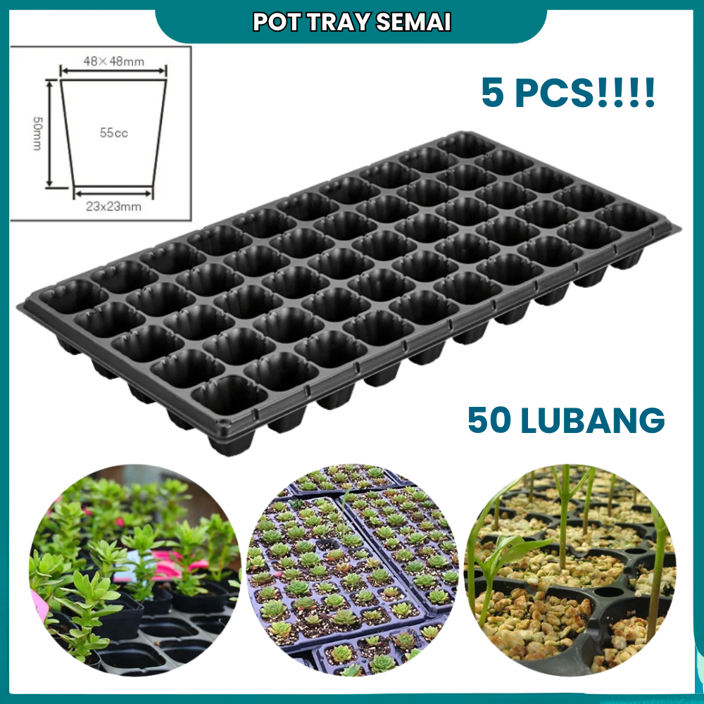 Pot Semai Benih Bibit Tanaman 5 Pcs Tray Tanam Bibit Sayuran / Tray Semai 50 Lubang
