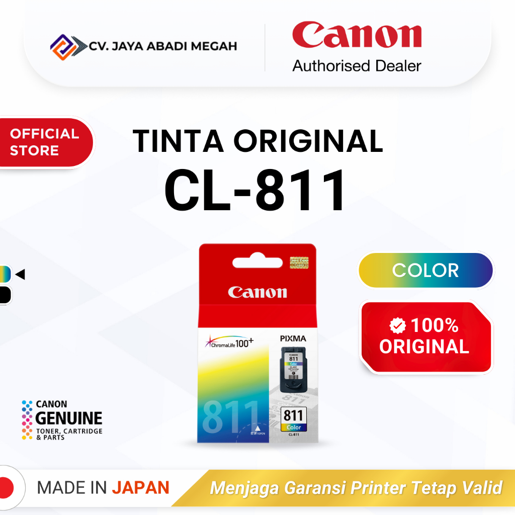 100% ORIGINAL Tinta Canon CL 811 Color - Printer iP2770 MP258 MP287 - Tinta Asli