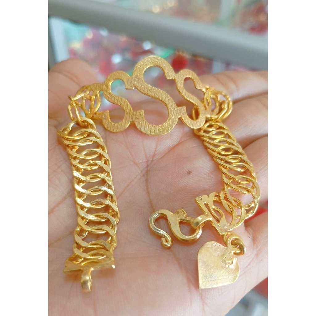 gelang S rantai lipan. emas lapis kristal