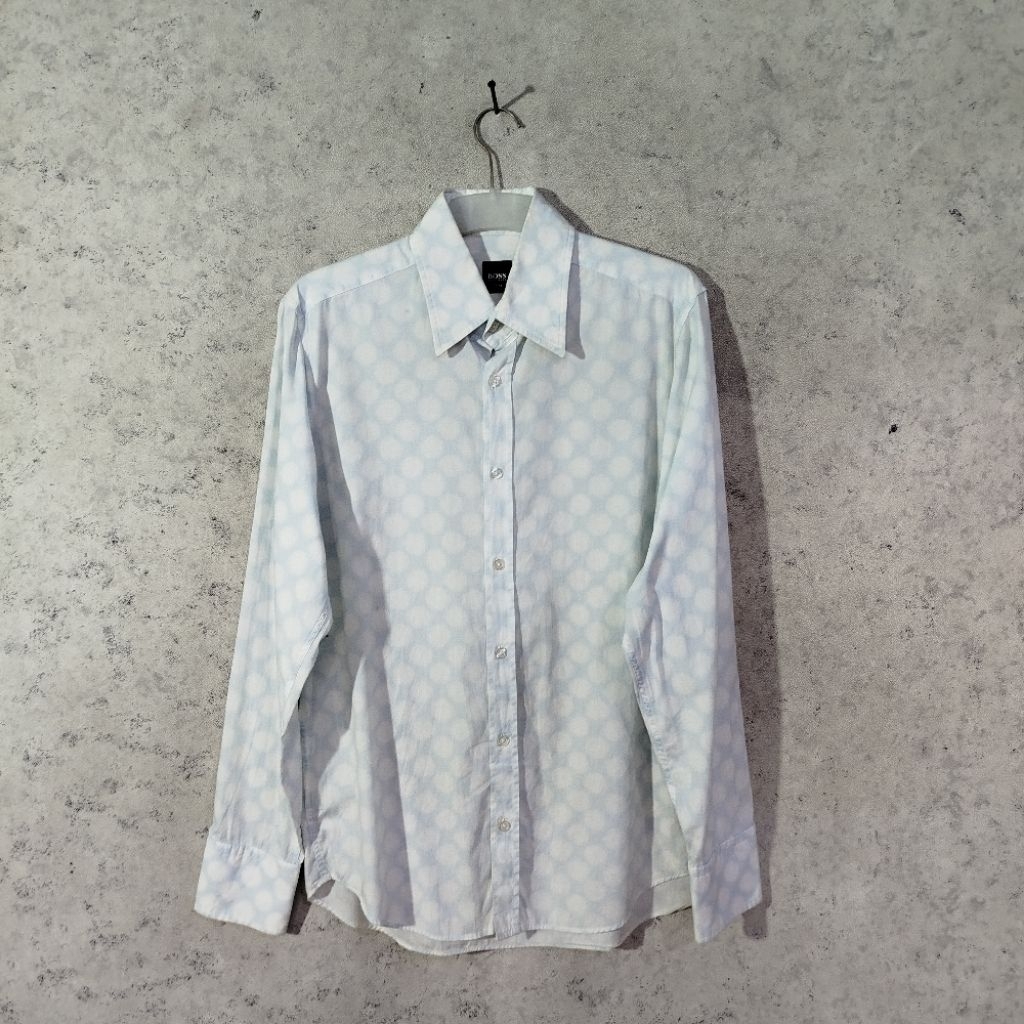 Kemeja lengan panjang pria BOSS HUGE BOSS kemeja motif polkadot formal casual slimfit size M