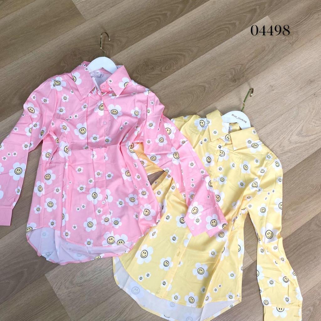 04498 KEMEJA SLIKY PULL&B3AR MOTIF FLOWER SMILE FULL PRINT TANGAN PANJANG PREMIUM WANITA ATASAN KEME