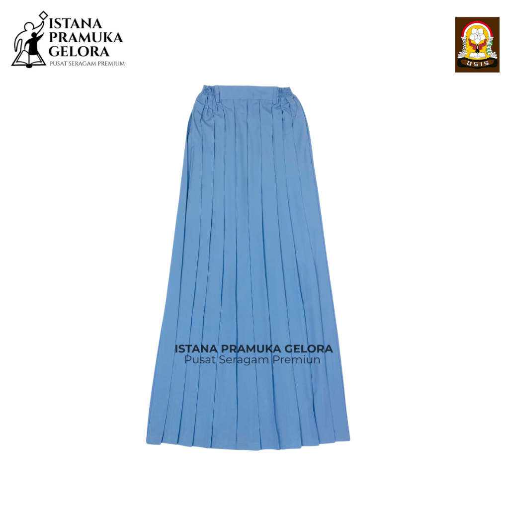 (PREMIUM) Seragam Sekolah Rok SMA/SMK Lipat-Lipat Rempel Panjang Famatex Warna Abu Biru Karet - Ista