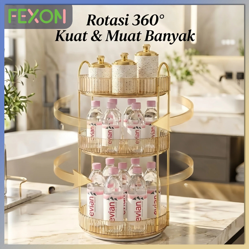 [COD] FEXON Rak Putar 360 Derajat / Rak Bumbu Dapur / Rak Kosmetik Mewah Gold 1/2/3 Susun / Organize