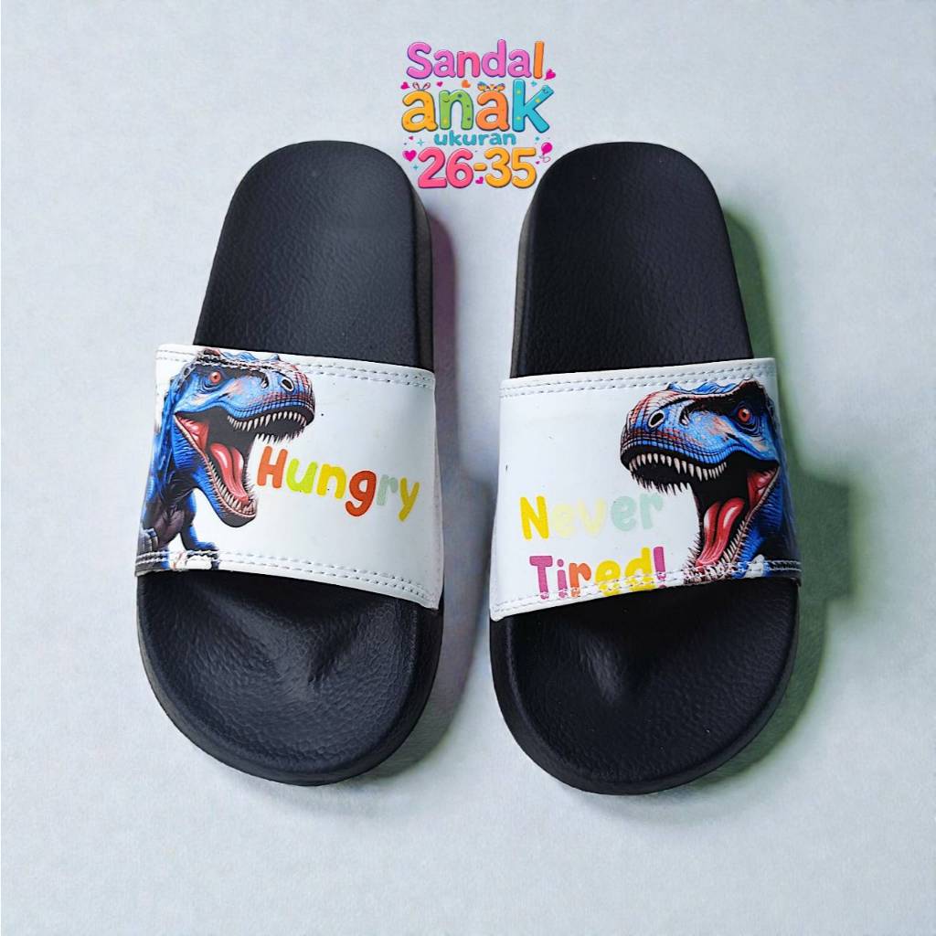 Sandal Anak Motif Dino Rubber Lucu Tidak Licin Ukuran 26-35 Anak