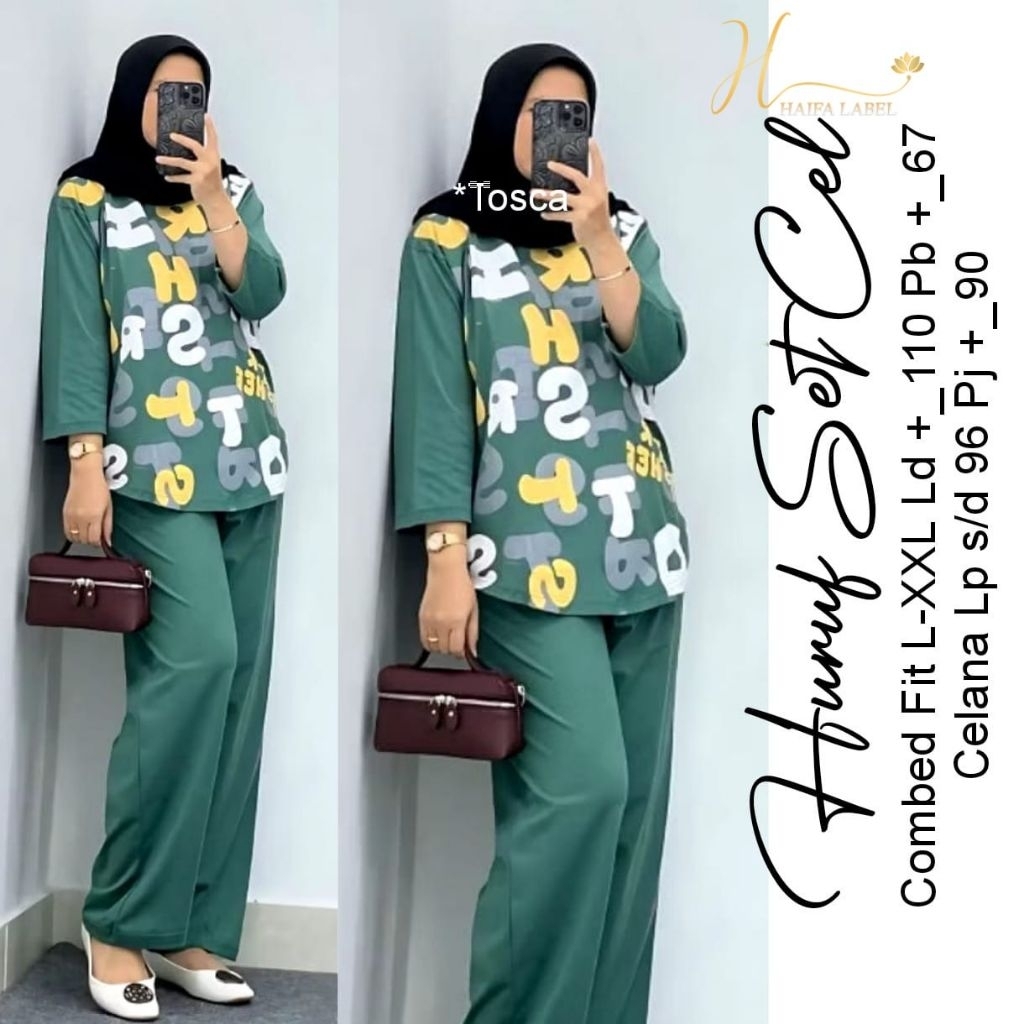 Huruf Set Setelan Baju Dan Celana Wanita Bahan Combed Kasual Setelan Olahraga Jalan Jalan