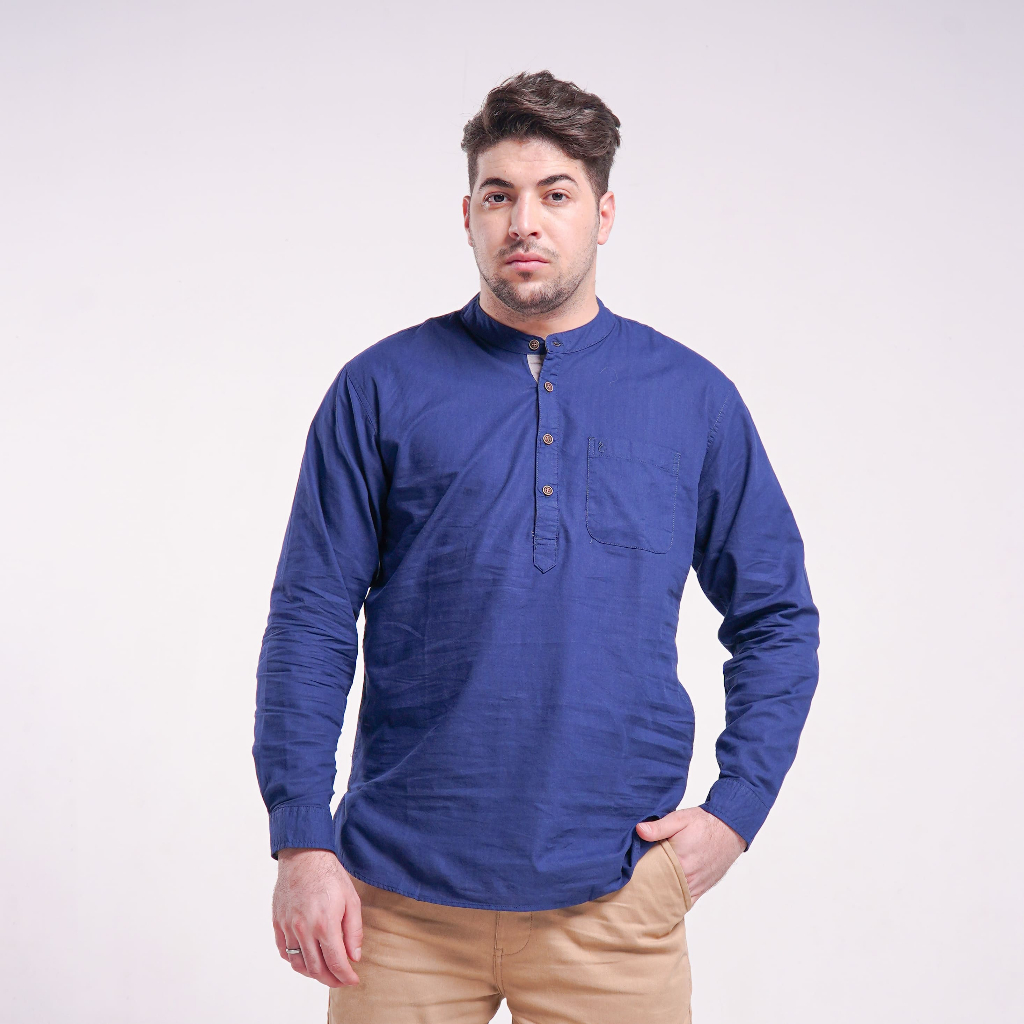 LUQMAN HAKIM - Kemko Hizam Navy - Kemeja Koko Pria Muslim Lengan Panjang Sunnah - Baju Koko Pria Dew