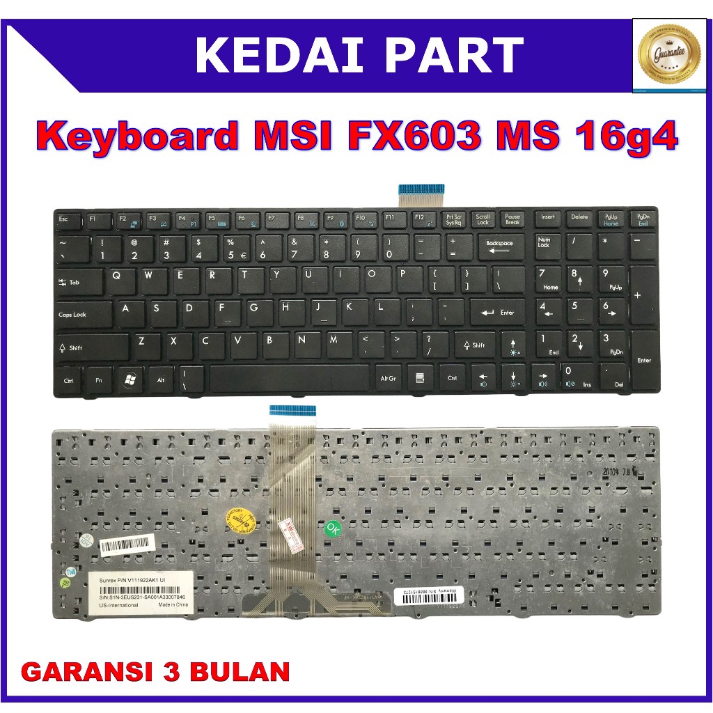 Keyboard MSI FX603 FX600 FX610 FX620 CX705 CX720 P600 FR600 N6235 FX600MX ms 16g4