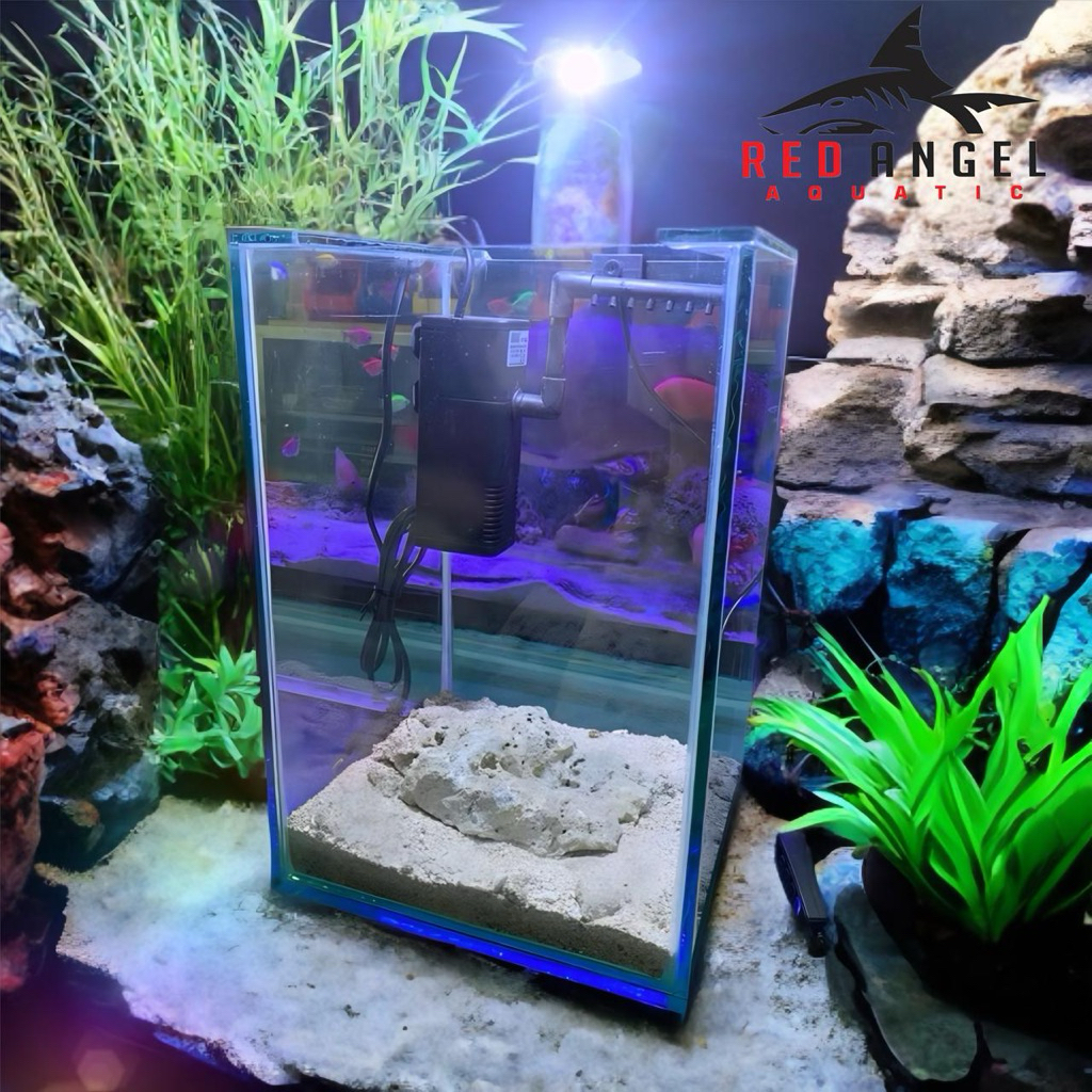 (instan) paket full set aquarium alas 8mm sisi2 5mm air tawar/laut 20x20x30 tinggal isi air dan ikan