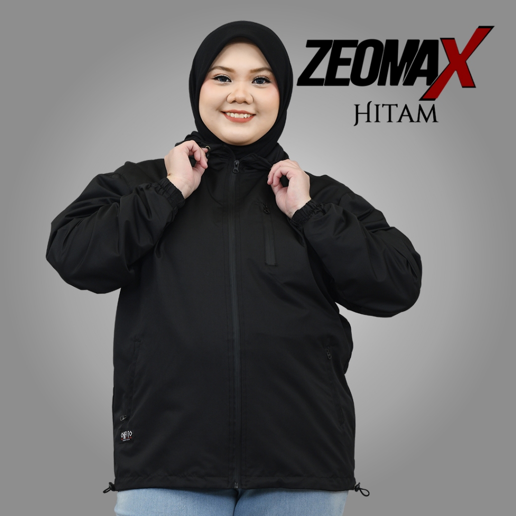 Windbreaker Onfito ZEOMAX Hitam-Jaket Jumbo Unisex-Jaket Parasut Hoodie Bomber Cowok Cewek