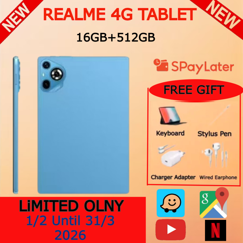 realme 4G Tablet 10.4 LTE 16GB RAM 512GB ROM Android Tablet - Dual SIM - GPS