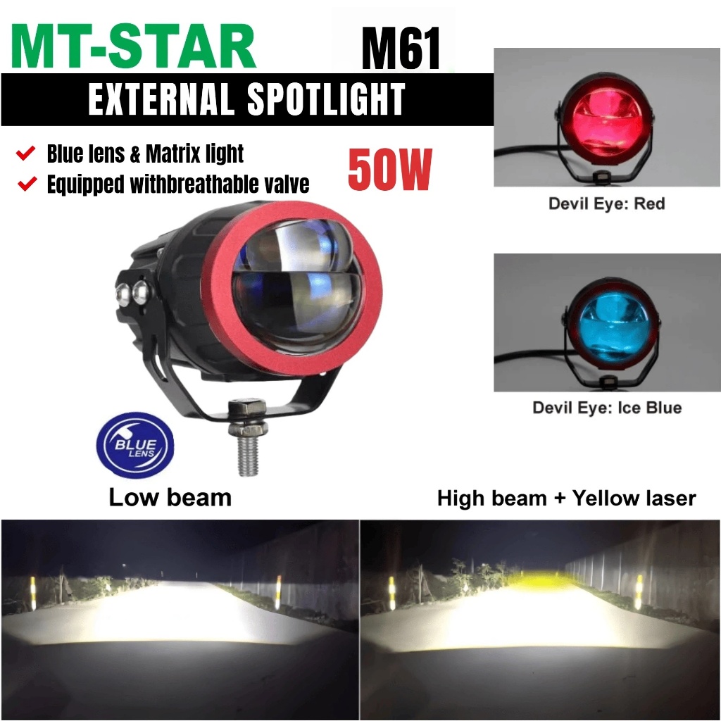 MT STAR M61 Lampu Tembak Biled Led Blue Lens - 2.5INC Lampu super