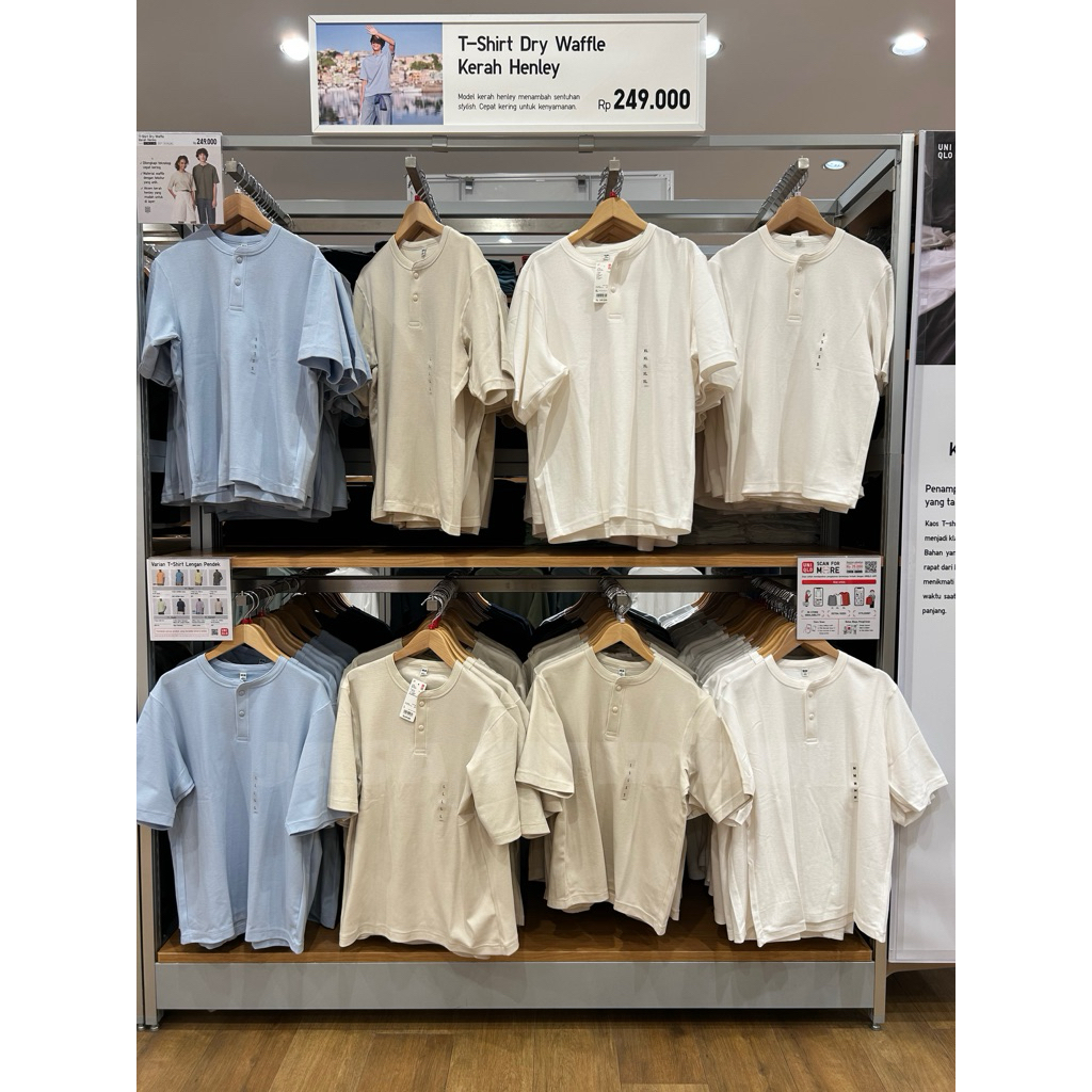 T-Shirt Dry Waffle Kerah Henley MEN UNIQLO