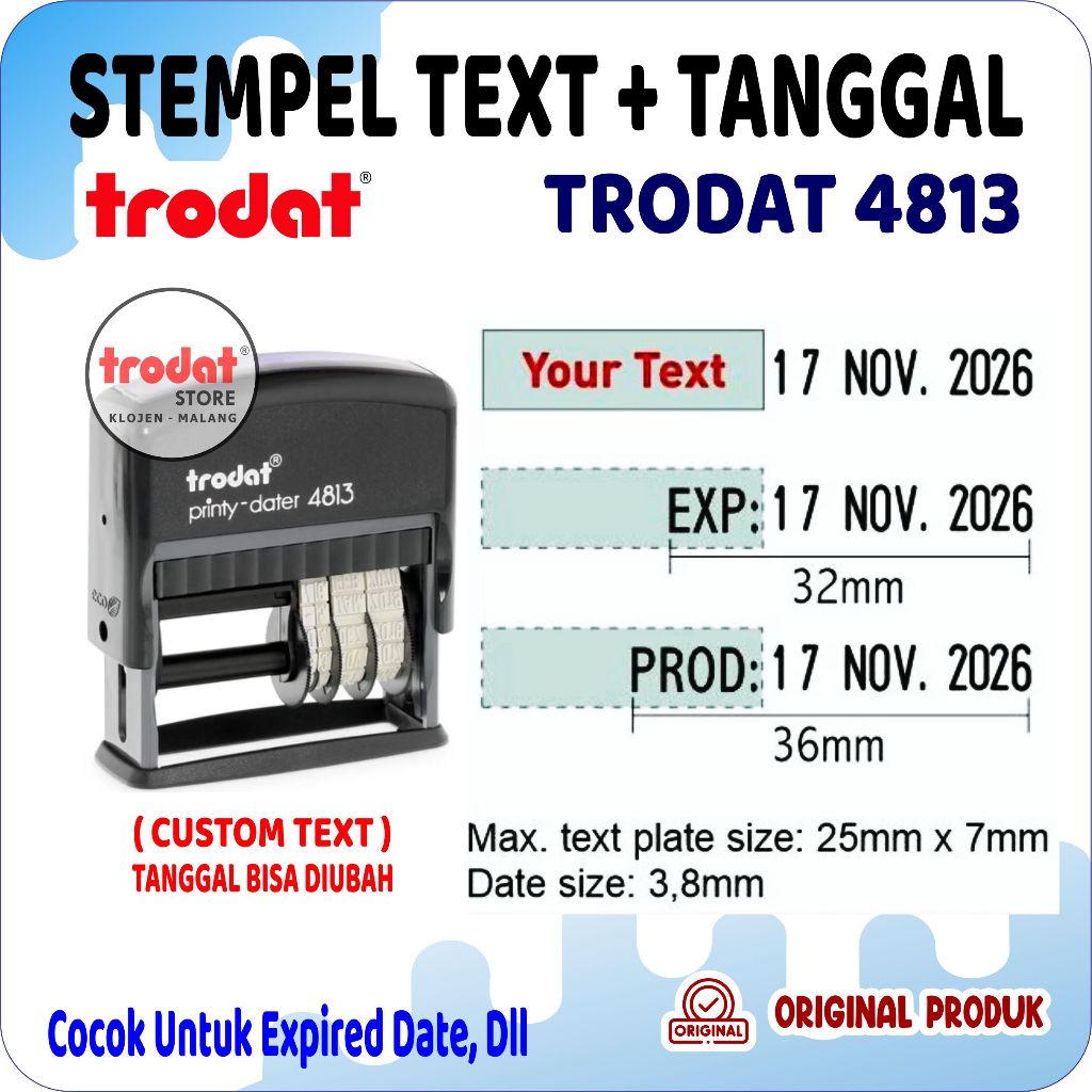 Stempel TRODAT Expired Date / Dater + text / Otomatis / Kadaluarsa - Trodat 4813 ORIGINAL TRODAT