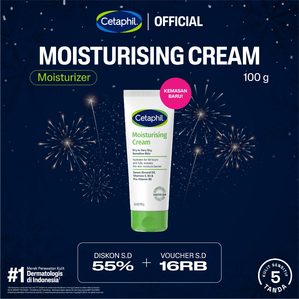 Cetaphil Moisturizing Cream 100g dengan Minyak biji bunga matahari, vitamin E dan Almond Oil Pelemba