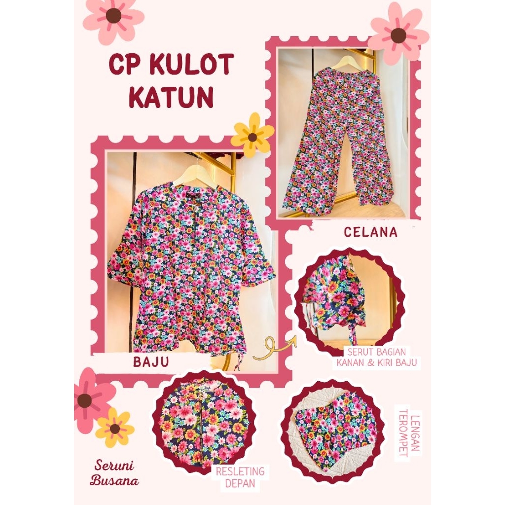 SETELAN BAJU & CELANA PANJANG KULOT KATUN || MOTIF BUNGA