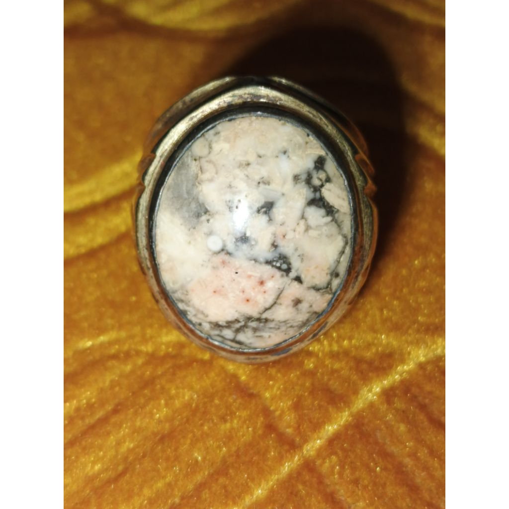 Cincin Akik Batu Alam Natural Pirus Putih Krem Gradasi