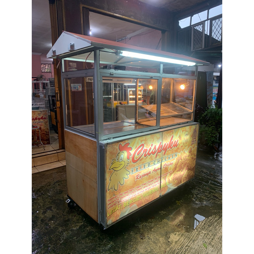 Etalase gerobak alumunium bekas friendchise ayam fried chicken