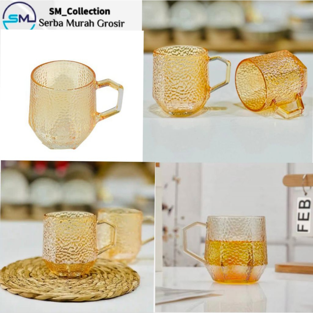 Gelas Kaca Akrilik EXT 7619/Kaca Motif Emas/Gelas Elegan Warna Emas